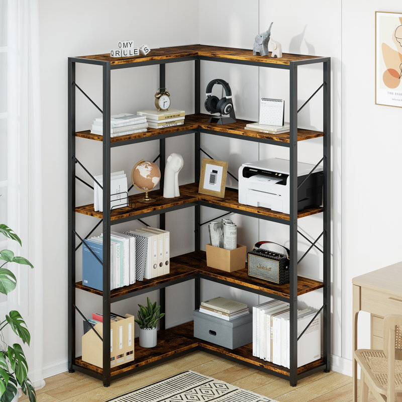 Mackzum 71.2" H Corner Bookcase for Living Room, Brown