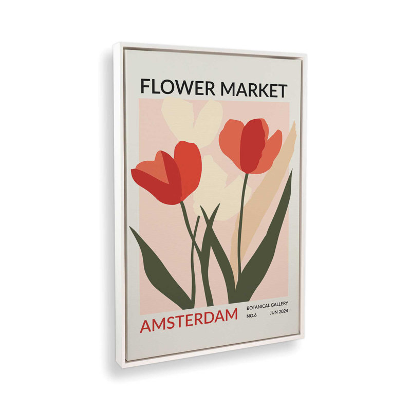 Amsterdam Flower Market II, H 18,75 po x l 12,75 po, Cadre flottant blanc opaque