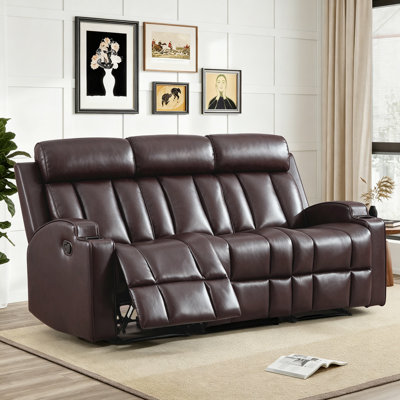 74.02'' Wide Faux Leather Manual Reclining Sofa With Dual Cup Holders And Fixed Center Seat