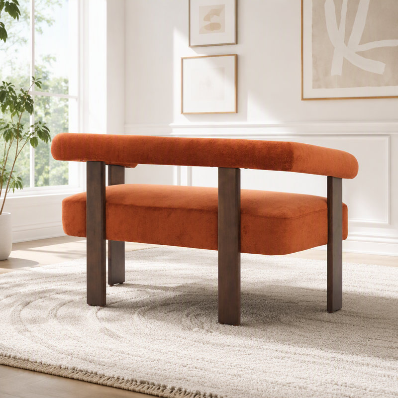 Causeuse Boucle avec accoudoirs arrondis arrondis, Brun, tissu orange foncé