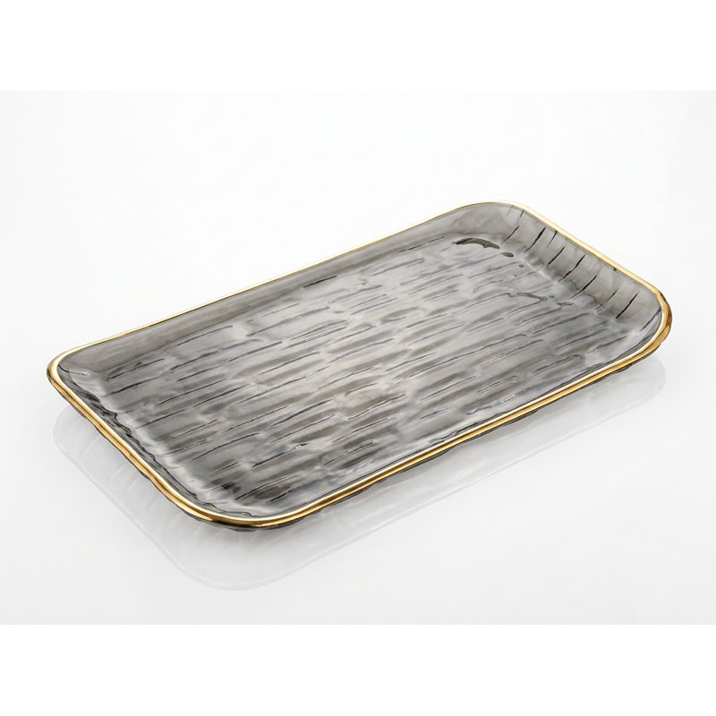 Plateau Barski, gris avec bordure dorée, L 9,25 po