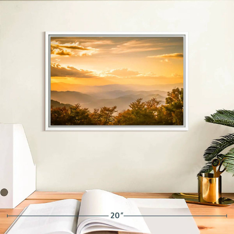 Blue Ridge au lever du soleil, Cadre flottant blanc, 13 po x 9 po