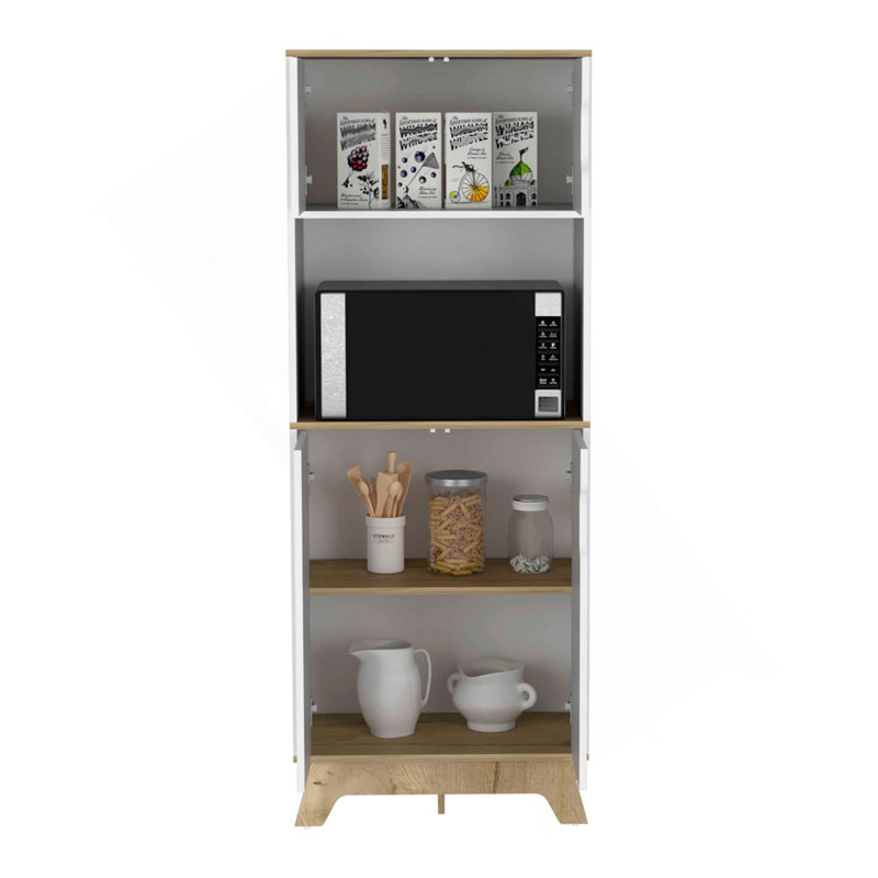 Grande armoire de comptoir à micro-ondes Pamplona, armoires à portes doubles supérieure et inférieure - chêne clair / blanc