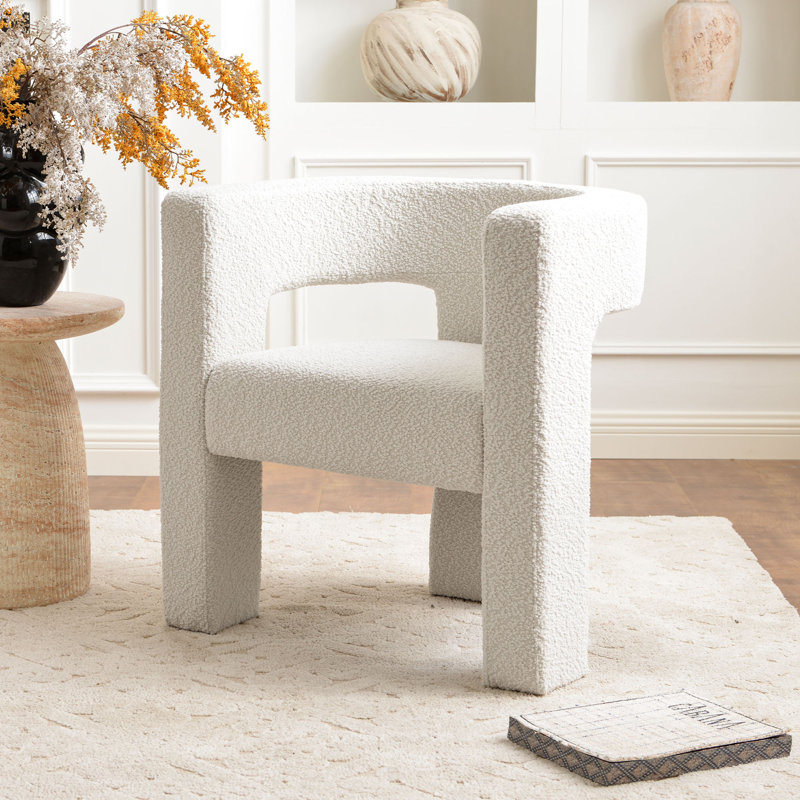 Brycie 28" W Boucle Square Armchair, Cream Polyester Blend