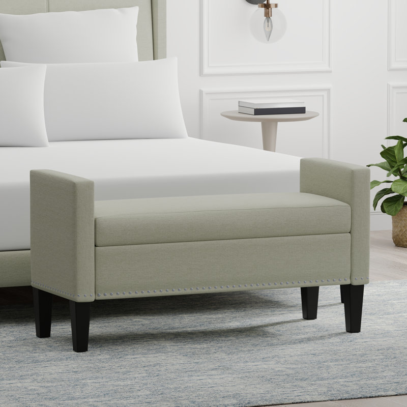 Banc de rangement rembourré Macrina, Beige, H 24 po x l 46,06 po x P 17,8 po