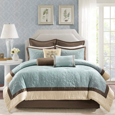 Édredon pour grand lit en charmeuse bleue, avec 2 taies décoratives européennes et ornements Charmeuse pour grand lit, accessoires standard