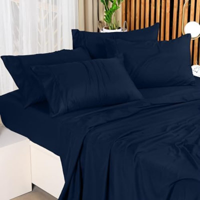 Full Sheet Set – 4 Piece Bed Sheets For Full Size Bed, Soft And Breathable Microfiber, Includes 1 Fitted Sheet, 1 Flat Sheet And 2 Pillowcases (Navy Blue)