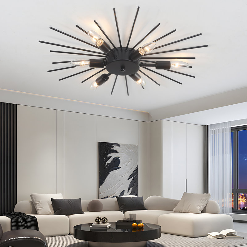 6 - Light 23.82" Dimmable Linear / Sputnik Flush Mount Lighting, Matte Black