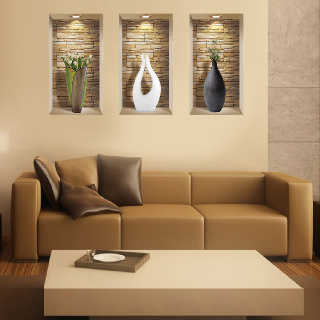 3D Niche Wall Art Decals - 3 Pieces | Easy To Apply, Stunning Decorative Stickers For Home and Office Ivy Bronx 