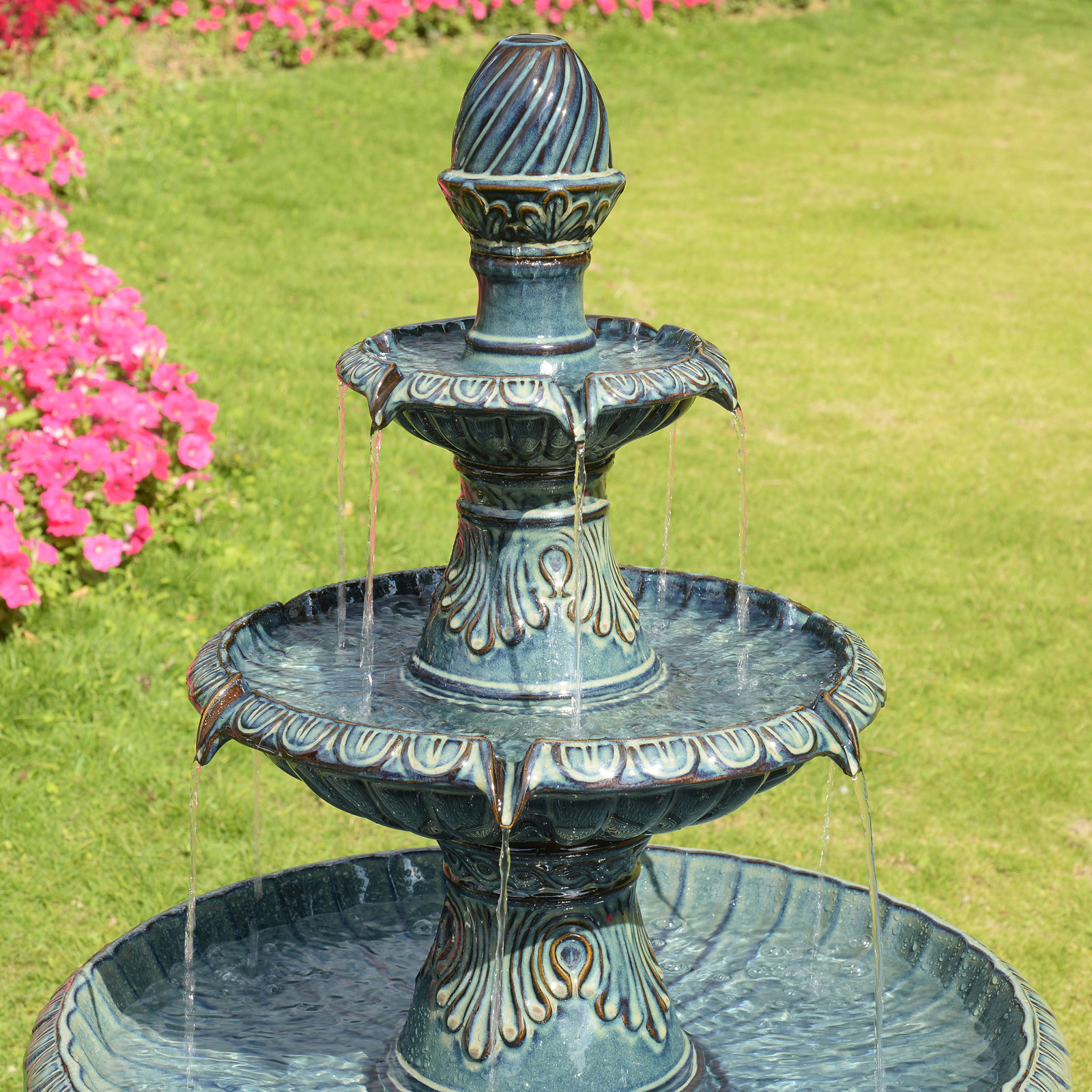 Shiloh 3 Tier Ceramic Fountain - Elegance, No Lights, Teal