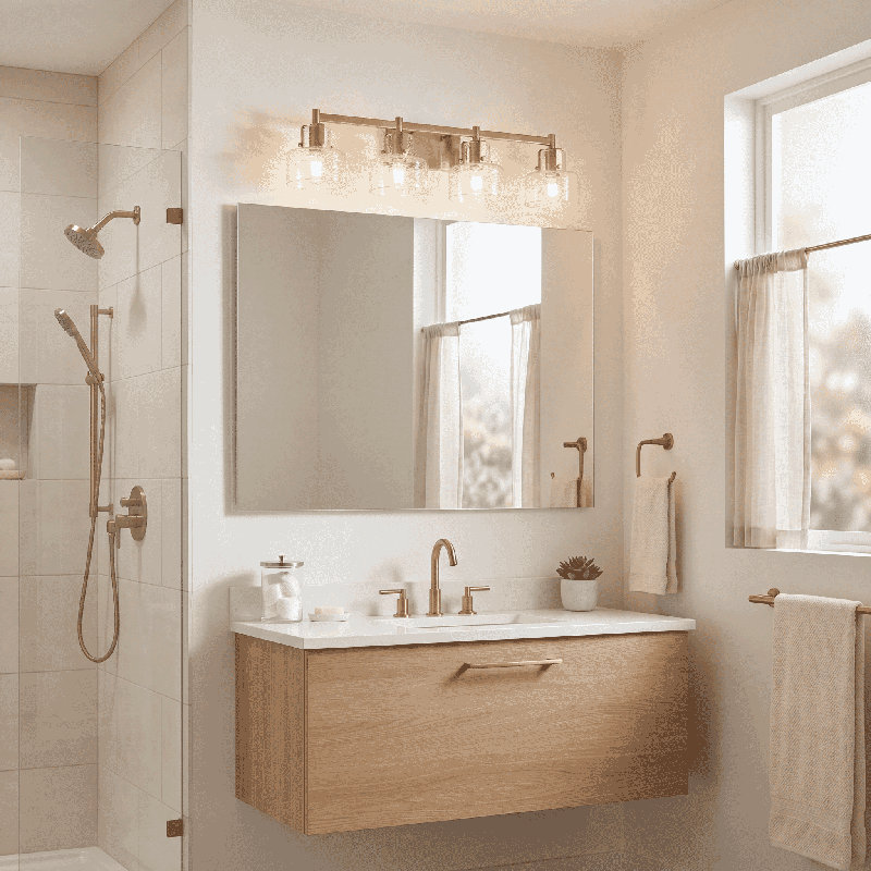 Éclairage pour salle de bain 4 lumières Savoy House Dover en laiton chaud, H 8,25 po x l 33,25 po x P 6 po, Laiton