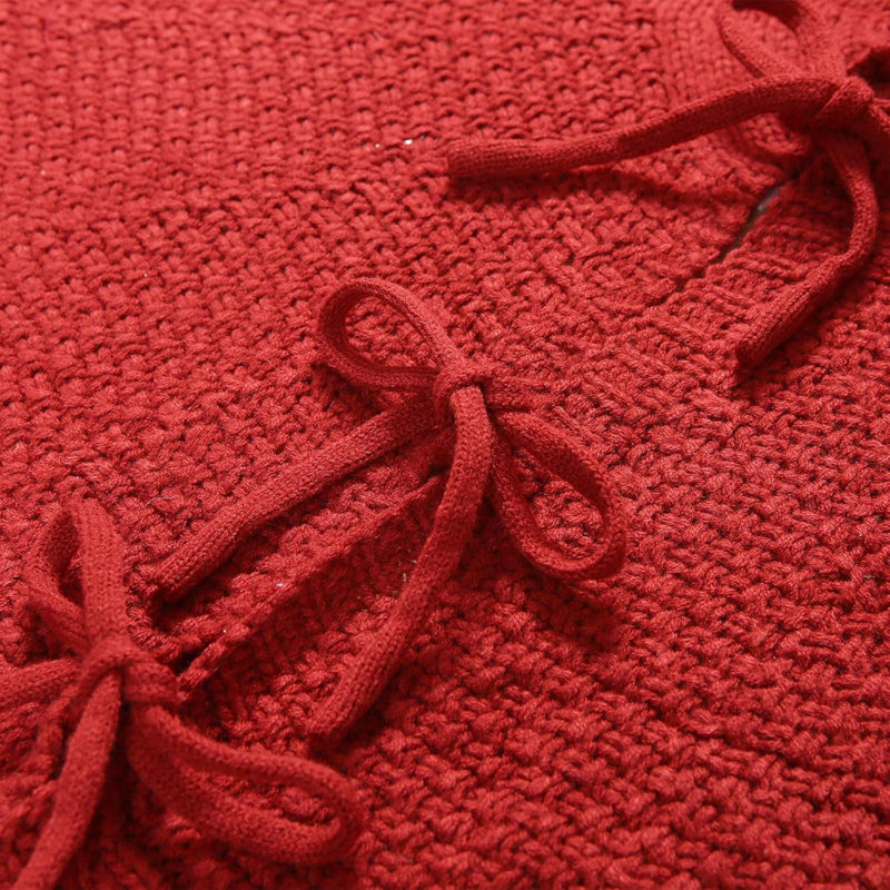 Jupe d'arbre de Noël en tricot, 36 po, torsadée, épaisse, rustique, Rouge