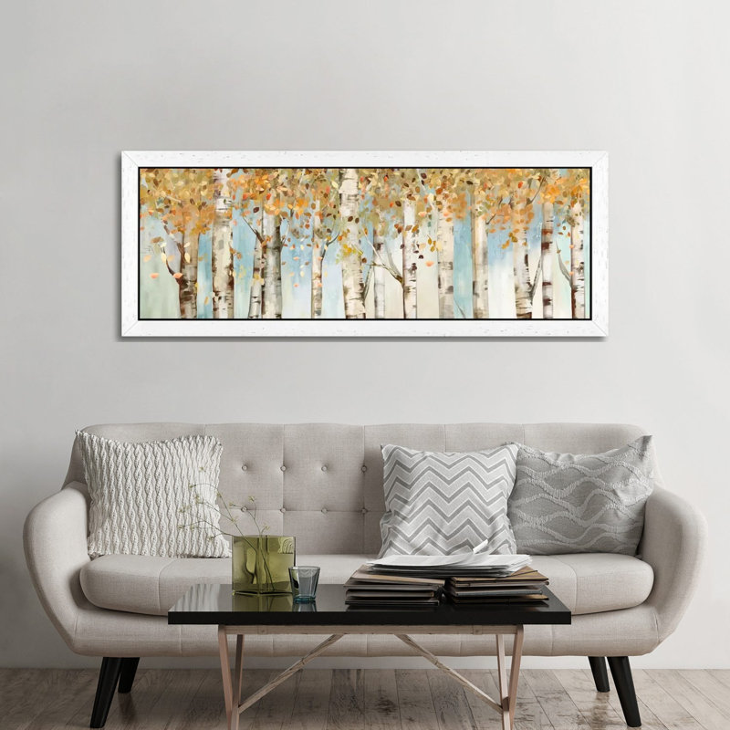 Birch Country by Allison Pearce - Panoramic Painting on Canvas, 182.88 cm H x 60.96 cm W, White Framed