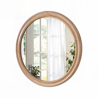 Wooden Farmhouse 27.5"Round Wall Mirror