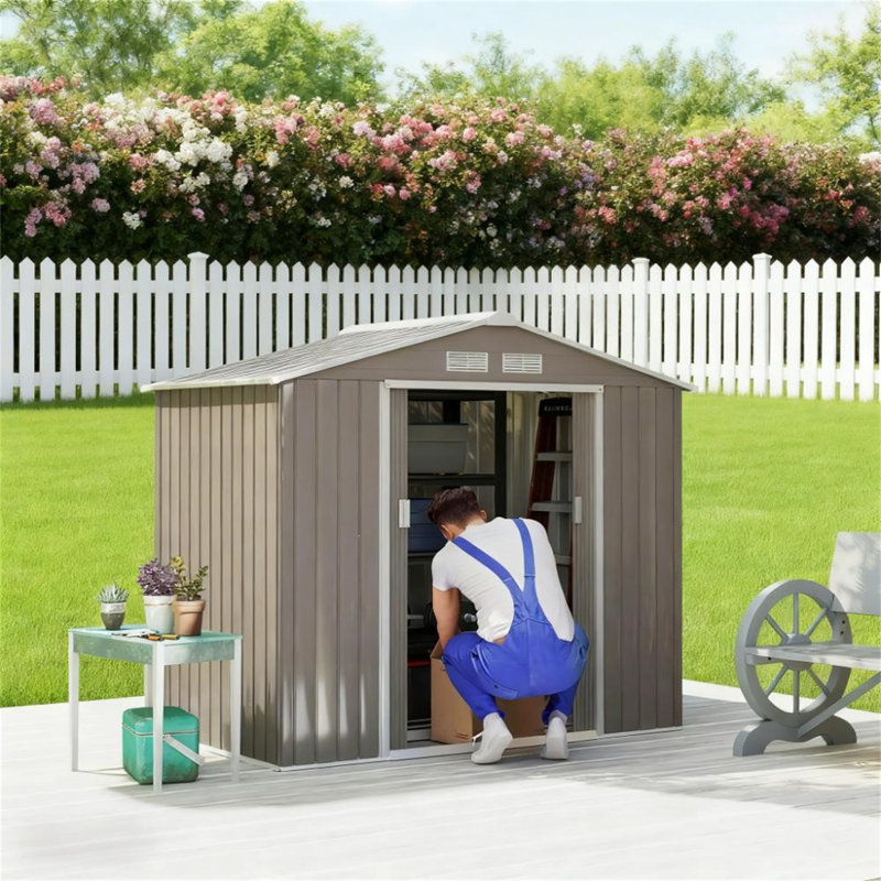 【Abri de jardin extérieur en métal】 - Avec toit incliné et rangement pour outils pour le jardin et le patio