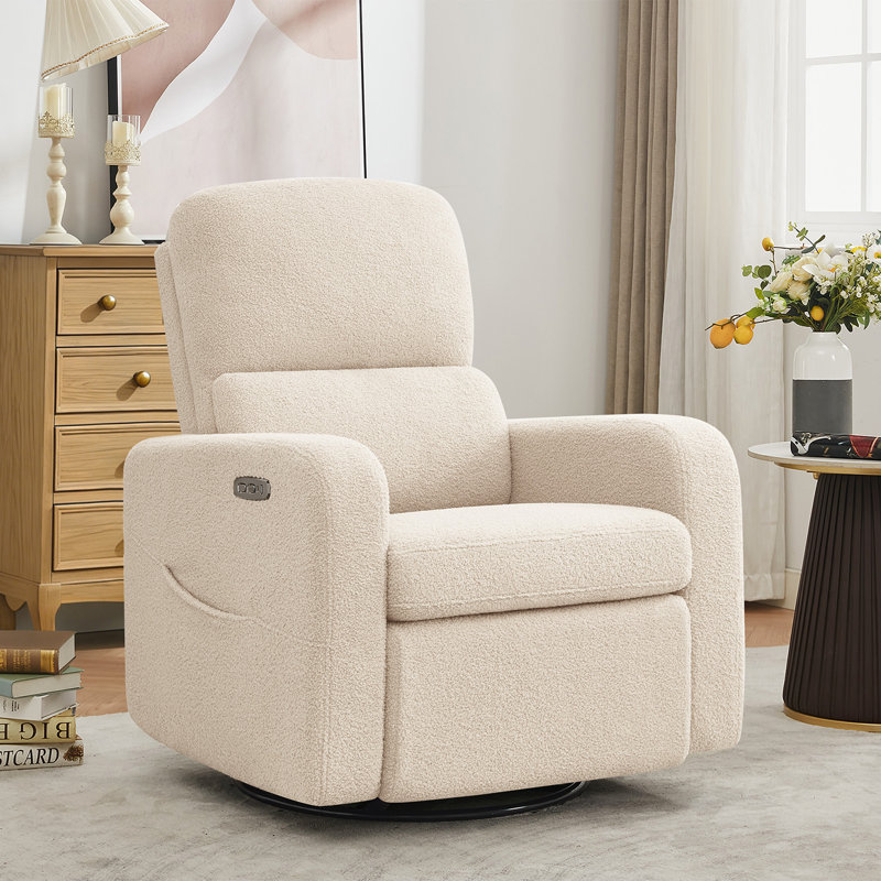 Breh  36"W Power Swivel Rocker Glider Recliner with USB and Type-C Port, Beige Teddy