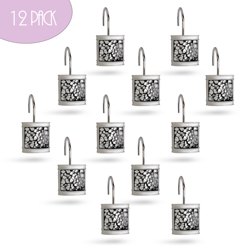 Elegant Silver Crackled Glass Shower Curtain Hooks Set