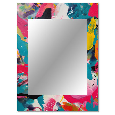 Pink and Turquoise Abstract Enigma III - Abstract Mirror, Pink Decorative Wall Mirror, Printed Metal Art