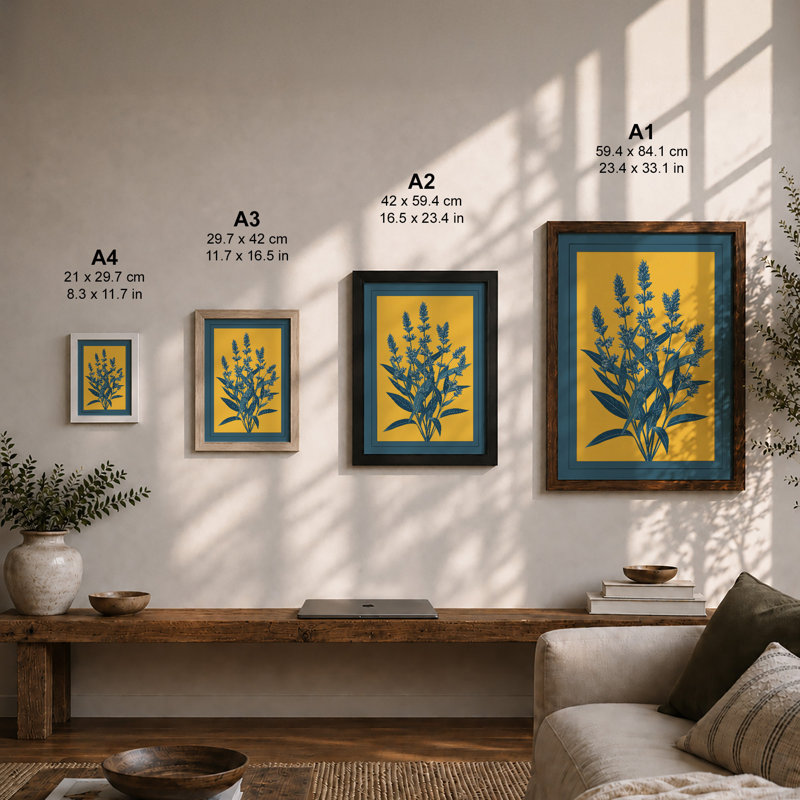 Flowering Spikes Botanical - Framed Print, A3 - 42.0 x 29.7 cm, Unframed