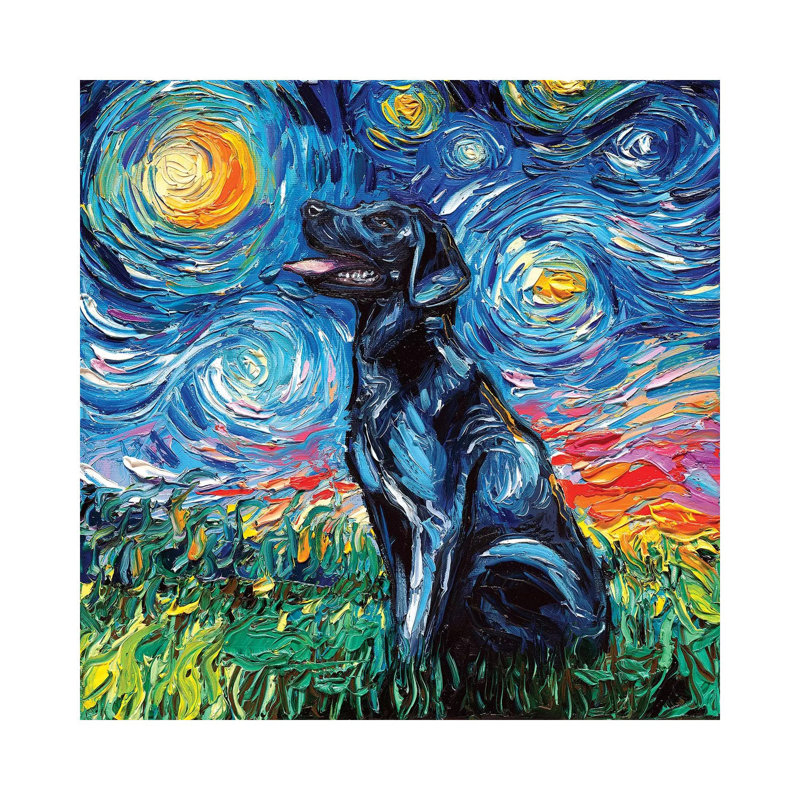 Black Labrador Night I by Aja Trier - Wrapped Canvas Painting, 93.98 cm H x 93.98 cm W x 3.175 cm D