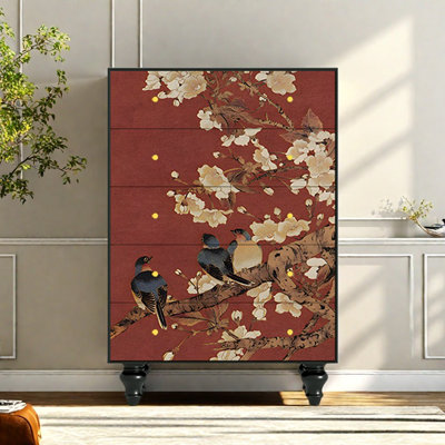 Retro Five- Drawer Storage Cabinet Accent Chest