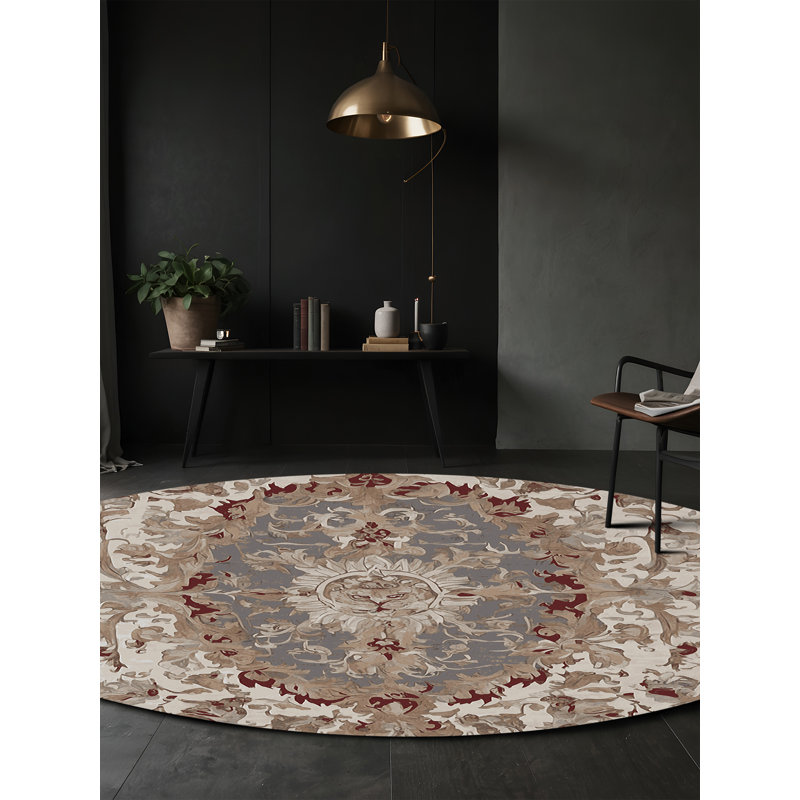 Tapis gris soyeux et moelleux, Rond 8 pi