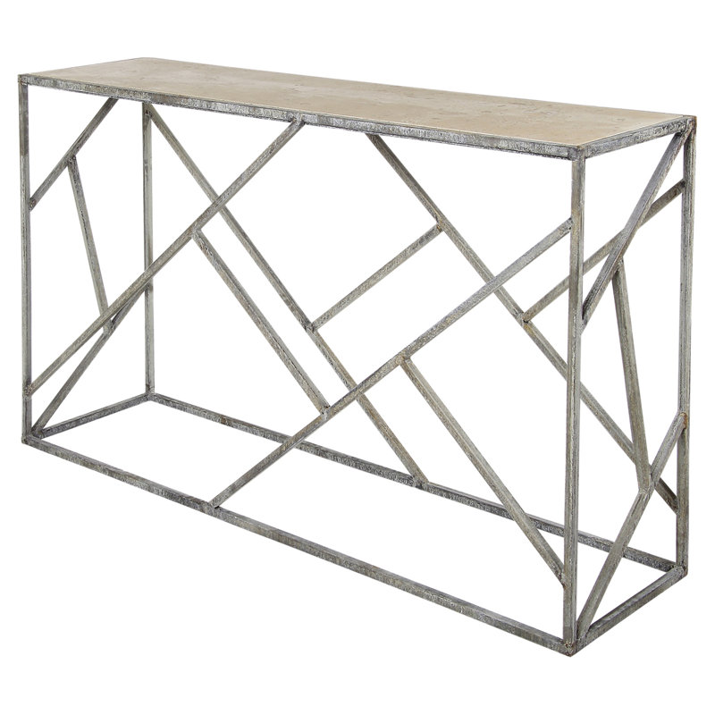 Webster 61'' Console Table, Lite Travertine, Deep Ocean