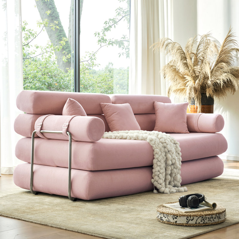Canapé-lit modulaire convertible en forme de L, tissu chenille rose adapté aux animaux de compagnie, mousse à haute densité 4 couches, canapé-lit moderne pour le salon