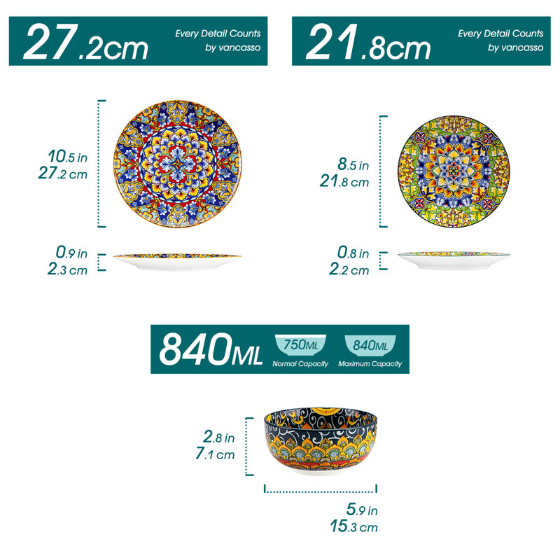 Piece Stoneware Dinnerware Set - Service for 4, Multicolor