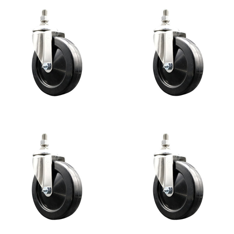 316SS Hard Rubber Wheel Swivel Threaded Stem Caster Set SCC