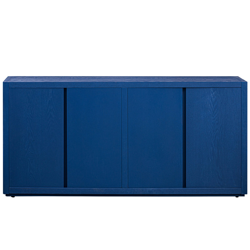 Buffet à quatre portes en placage de frêne - et fonctionnel pour le couloir, armoire de rangement pour le hall d'entrée avec tablettes réglables, bleu marine, solution