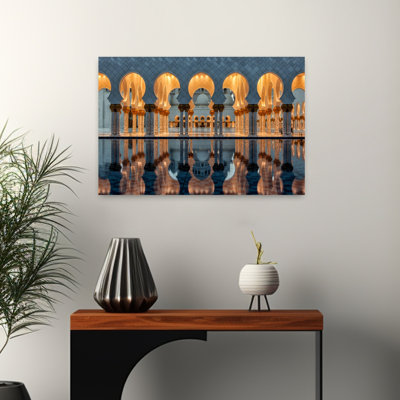 Grand Mosque Reflections Peaceful Serene Tranquil Architecture Wall Art Print 1 Piece Wrapped Canvas Wall Art