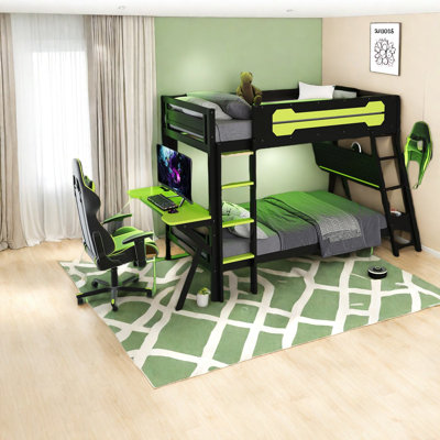 Space-saving Twin Bunk Beds With Wood Frame, Modern Design For Home Gaming Setup