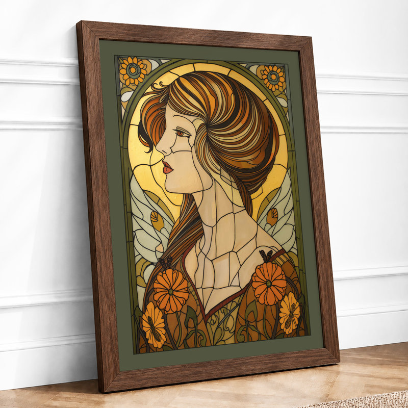 Ornate Woman in Profile Art Deco - Framed Print, A3 - 42.0 x 29.7 cm, Walnut