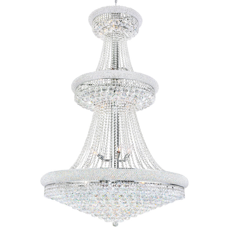 Lustre en cristal 36 po pour salle à manger, escalier, 34 lumières avec culot E12, Chrome chrome