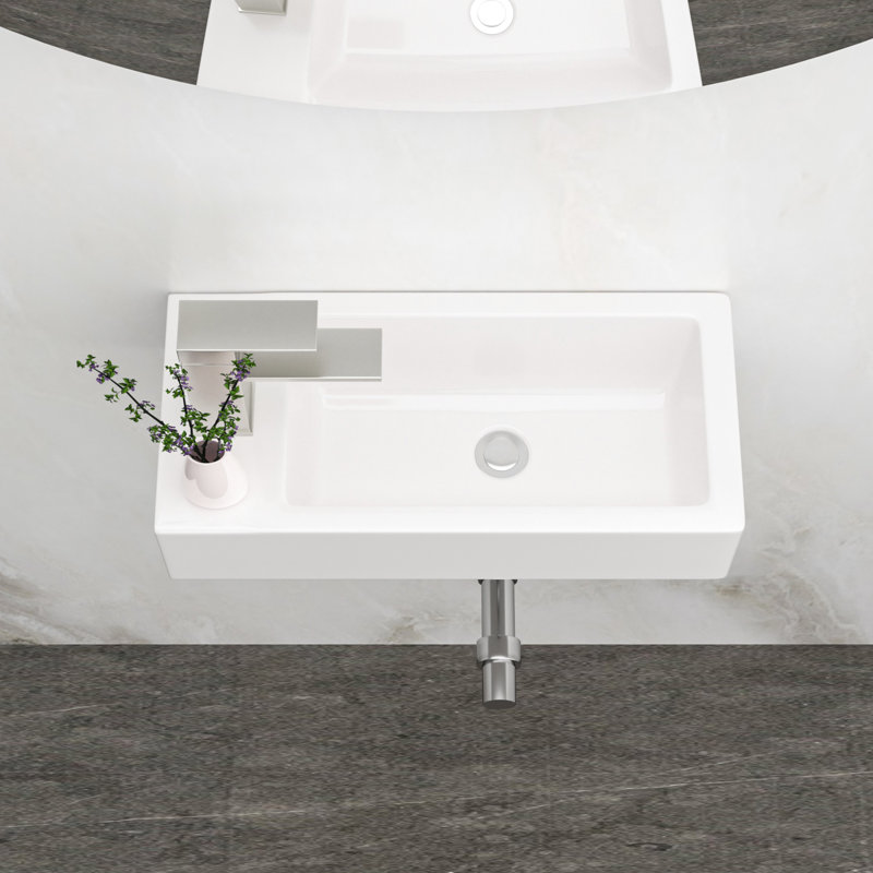 14.51"L X 7.07"W 3.61"H White Ceramic Wall Mounted Bathroom Sink, Rectangular, Stain-, Low Water Absorption, Acid Resistance, Modern Glamorous With Faucet Hole Sink - 14.51X7.07 Inch Stain ,