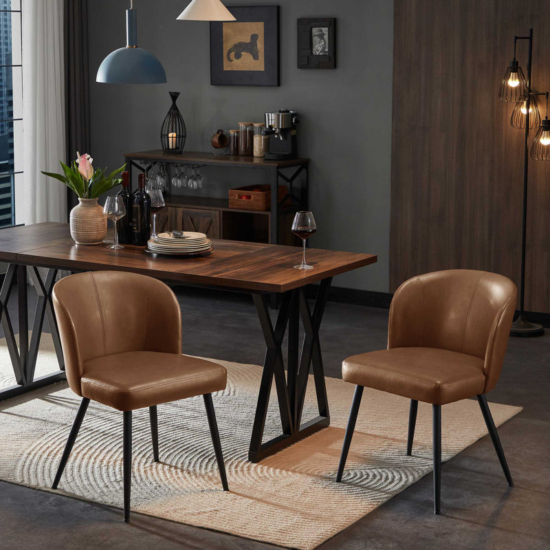 Modern Upholstered Faux Leather Dining Chairs (Set of 2), Brown, 2
