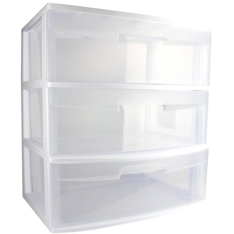 Sterilite At Home 3 Drawer Wide Storage Cart Container with Casters