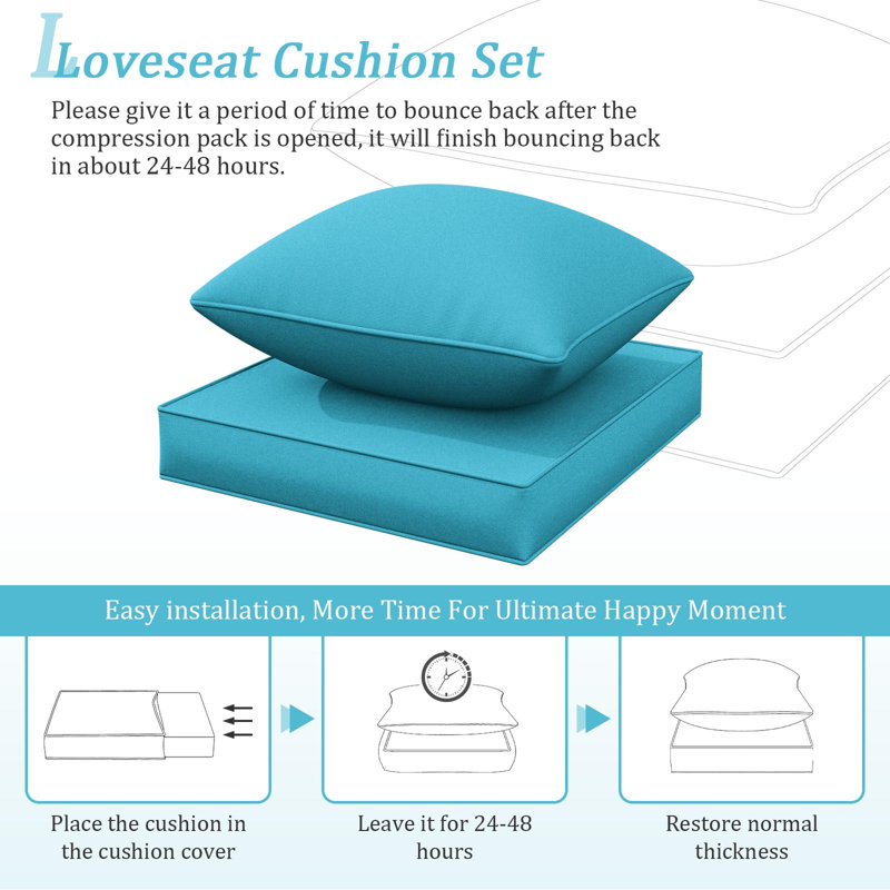 22"W X 24"D Outdoor Deep Seat Cushion Set Outdoor Seat/Back Cushion, Lake Blue