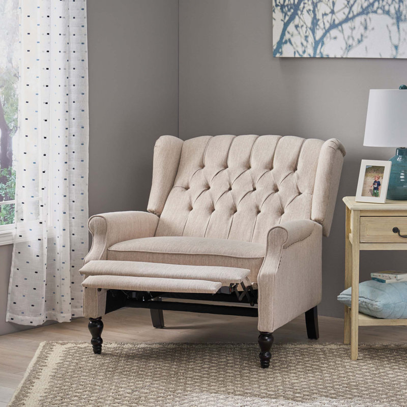 Fauteuil inclinable manuel en tissu surdimensionné, capitonné à boutons pour le salon, Tissu beige
