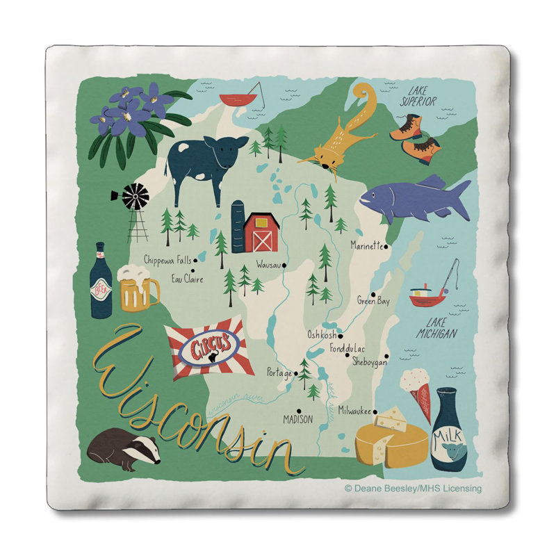 Ensemble de 4 sous-verres roulés Wisconsin Home State