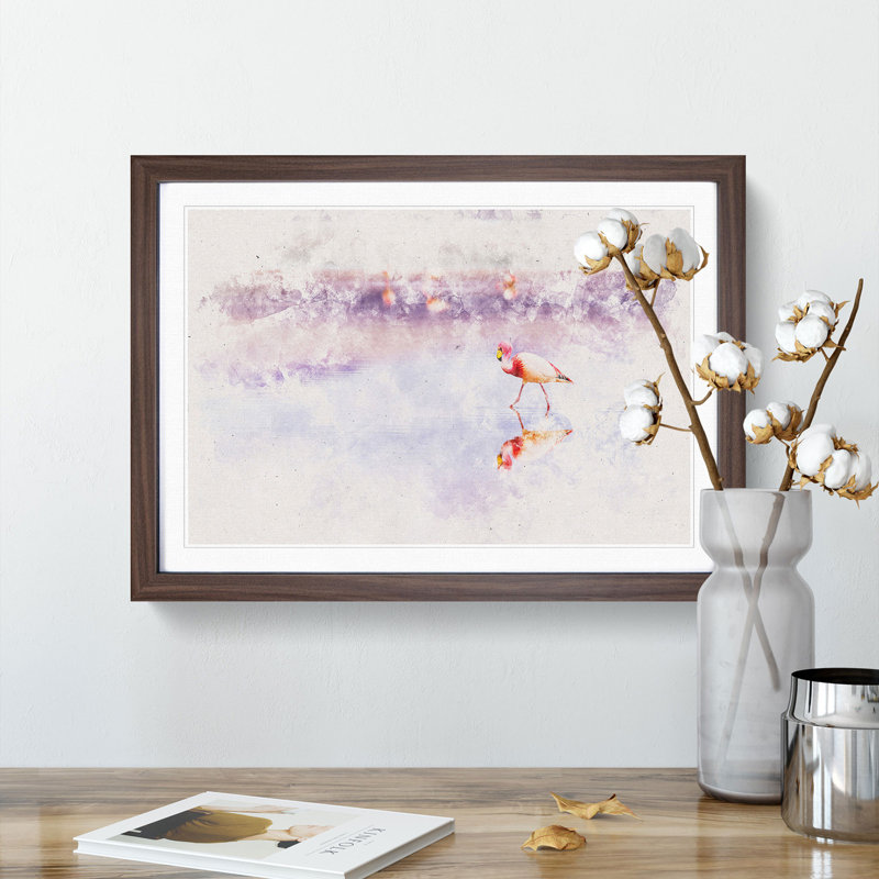 Flamingo Reflection - Picture Frame Painting Print, 36cm H x 48cm W x 2cm D, Walnut Framed