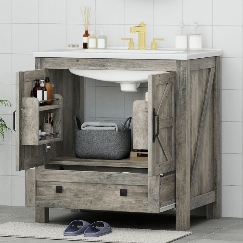  30'' Single Bathroom Vanity With Ceramic Basin, Ash Gray