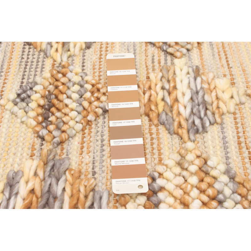 Tapis géométrique en laine tressé à la main brun clair