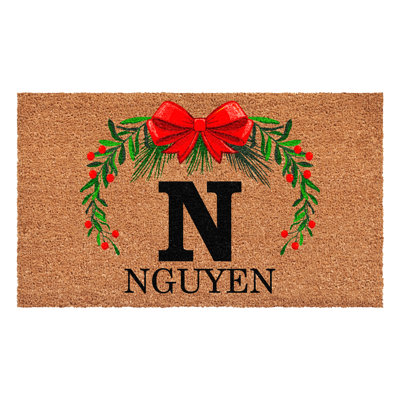 Paillasson couronne de Noël personnalisé, lettre N