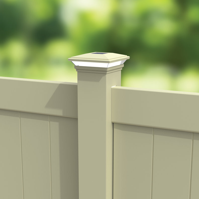 Sand Vinyl Solar-Powered Contemporary Post Cap with Beveled Design