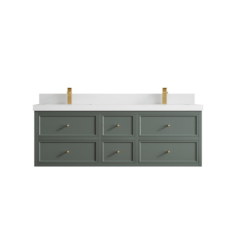 Meuble-lavabo double flottant 60 po avec dessus en quartz Roswell