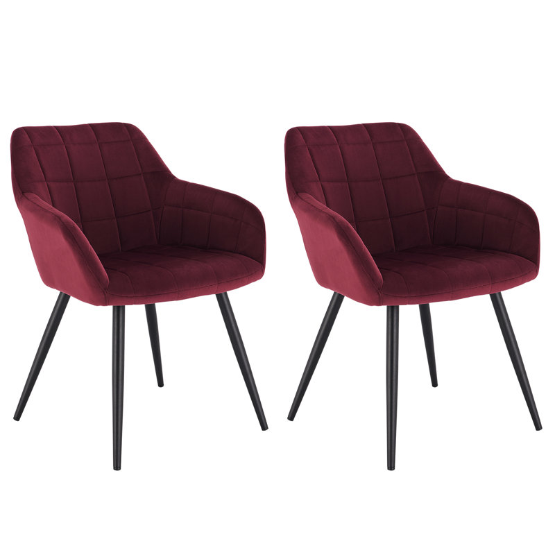 Palumbo Upholstered Dining Chair, 2, Velvet Bordeaux, Black