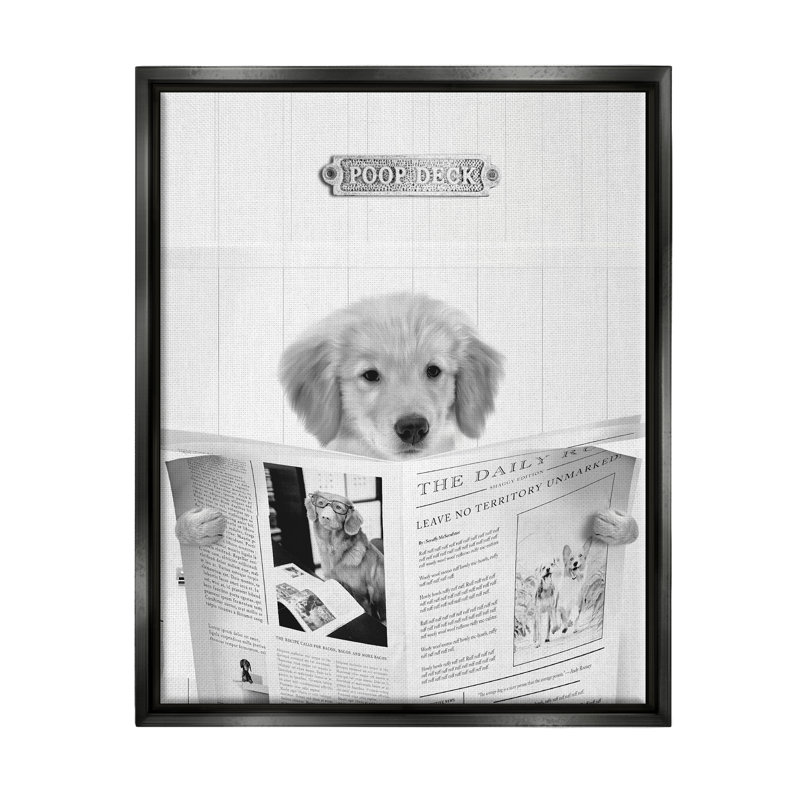 Chien de salle de bain Poop Deck, Cadre flottant noir de jais, H 21 po x l 17 po x P 1,7 po