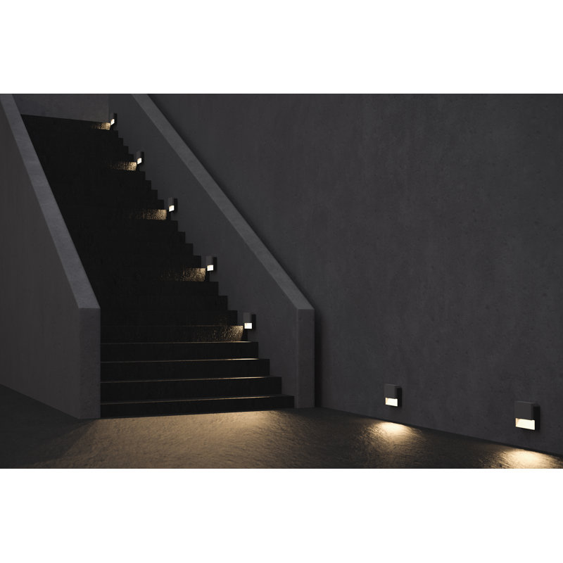 Marchepied encastré en aluminium à DEL anthracite Piazza, Béton, H 4,43 po x l 5,5 po x P 1,31 po
